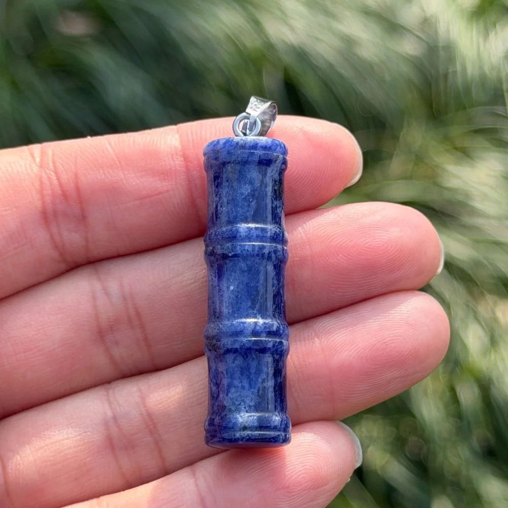 Stainless steel blue sodalite bamboo pendant 1018‎